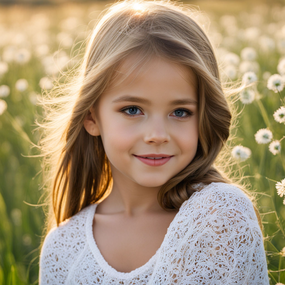 蒲公英花海小萝莉写真摄影图片